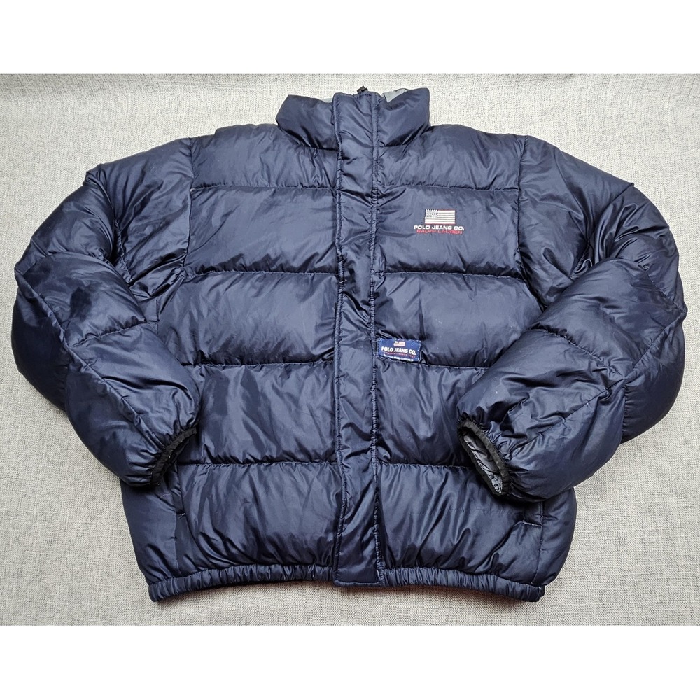 Polo Ralph Lauren‎ Jacket Mens Large Blue Down Puffer Trex-Tech Flag USA